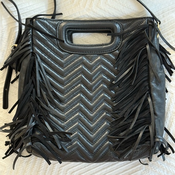 Maje Black Chevron Quilted Leather Crossbody Bag - Picture 2 of 11